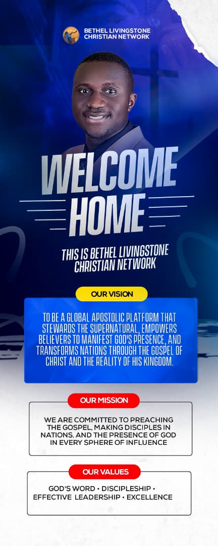 BLCN "Welcome Home" church order card, presenting the vision, mission and values set out alongside.